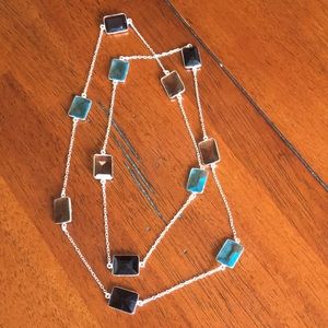 Tricolor long necklace multi cut stone, hand made